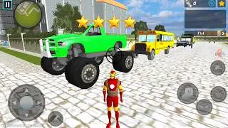 Iron Rope Hero Gangster Crime - Monster Truck & School Bus in Open World Game - Android Gameplay