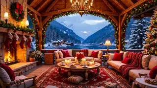 Cozy Christmas Piano 🔥 Warm Fireplace Inside Cabin | Snowy Lake Outside