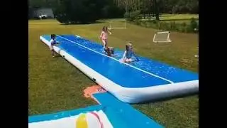 Lastest inflatable gym mat blue surface white side cheerleading air track