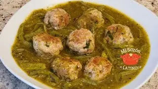 ALBONDIGAS EN SALSA VERDE CON NOPALES!! RECETA FACIL Y DELICIOSA🤤 mi sazon latino.