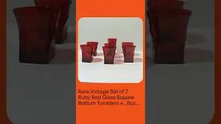 Rare Vintage Set of 7 Ruby Red Glass Square Bottom Tumblers 4