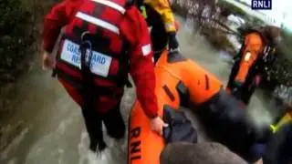 RNLI Flood Rescue Team rescue four from flooded farm