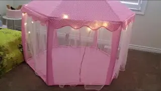 Princess Castle Play Tent Kids Play House with Star Lights Girls Pink Play Tents