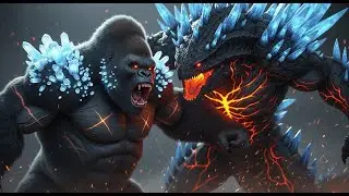 King Kong The Iceman and the Crocodile Battle on the Lava Stream
