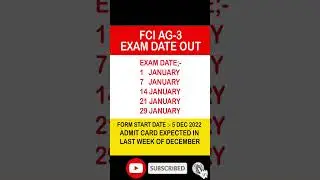 FCI AG-3 EXAM DATE | FCI AG-3 exam pattern | FCI AG-3 | FCI AG-3 admit card #FCIAG-3 #shorts