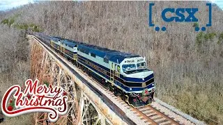 CSX Santa Train slowly rolling across the Copper Creek Viaduct in Duffield, VA. 