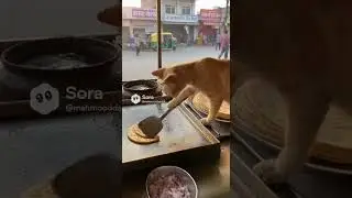 Cat Cooking Street Food in India 🍛🐱 #cute #funny #comedy #music #motivation  #soraai #funnyanimals