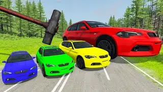 Small & Giant Cars vs Giant Hammer &mdash; BeamNG.Drive &mdash; Rescind Gaming
