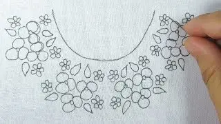 Hand embroidery beautiful neck line design with pearl