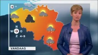 Weervrouw Sabine Hagedoren op 25 april 2016 met weerbericht voor Vlaanderen