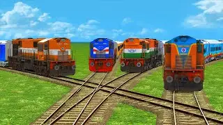 4 Colorful Trains Crossing On Bumpy Forked Messy crisscrossed Railroad Tracks #4 | BeamNG.Drive