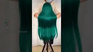 30&rdquo; transparent lace front wig dark green peacock blue color silky bone straight human hair $287