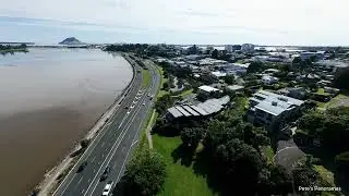 Tauranga harbour at low tide + Motuopae Island (Peach Island), across to city & back to Otumoetai.
