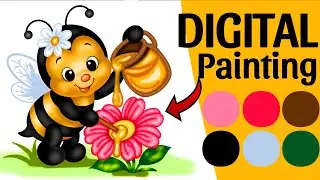 Cute Honey Bee Digital Painting | Easy Cartoon Drawing & Coloring Tutorial