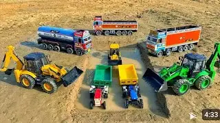 JCB tractor cartoon video| Swaraj tractor new holland tractor muddy accident pulling out jcb.