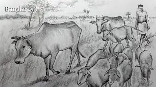 Drawing Farm Animals and a cowboy / very easy steps / Banglar Art