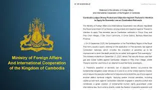 Cambodia Lodges Strong Protest and Objection Against Thailand's Intention to Apply Its Domestic Law