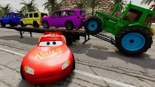 Flatbed Truck Mcqueen | Transportation with Truck - Pothole vs Car #005  - BeamNG.Drive