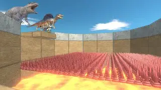 DONT FALL INTO DEADLY LAVA SPIKE BRIDGE | RUN FAST FROM GIGANOTOSAURUS!! - ARBS