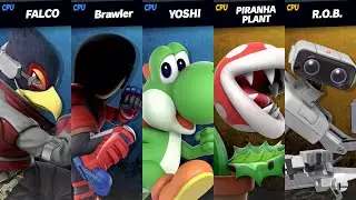 Super Smash Bros. Ultimate - Falco (Black), Mii Brawler & Yoshi vs Piranha Plant & R.O.B