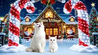 Mommy Cat Takes Her Kitten for a Christmas Walk – Adorable Scene!
