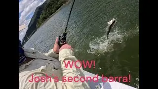 Josh's jumping barramundi at Peter Faust Dam Lake Proserpine