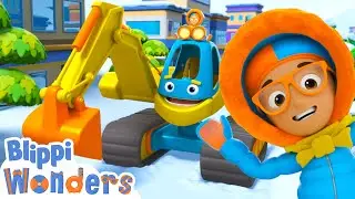 Snowy Excavator Song - Blippi Wonders | Kids Cartoons | Party Playtime!