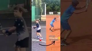 🎾 Tennis forehand progression from 5 to 10 years old with racquet sizes and ball colours