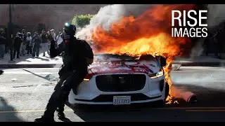 Waymo vehicles vandalized and set on fire by protesters in Downtown Los Angeles