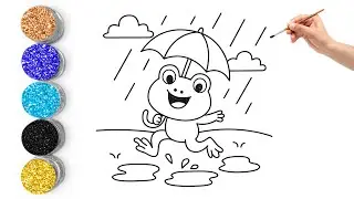 Cute Frog Drawing 🐸☔ | Easy Rainy Day Drawing & Coloring for Kids | Step by Step Art #frogdrawing