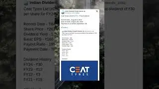 Ceat Tyres Ltd has fixed record date for final dividend for FY24. #StockMarket #Dividend #Shorts