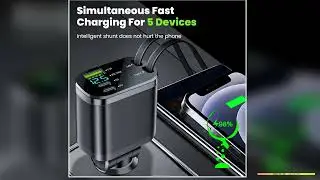 150W Car Charger Adapter 5 IN 1 Fast Charging USB Type C Car Charger with Retractable Type C Cords
