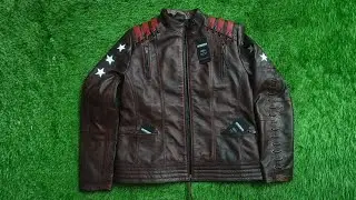 Women's Motorcycle Stars and Stripes Distressed Brown Leather Jacket