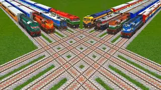8 Colorful Diesel Trains Crazy Crossing On Crisscrossed Eight Railroad Crossing #21 -Indian Railways