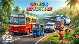 Malayalam Vehicle Songs for Kids 🚌 | ആനവണ്ടി & ഓട്ടോ പാട്ട് | 15 Mins Non-Stop | Twin Toons TV