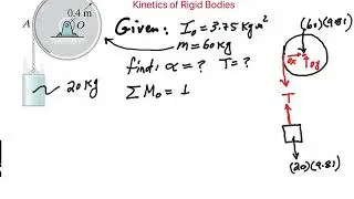 Example of Kinetics of Rigid Bodies of Pulley connected to a block
