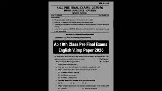 Ap 10th Class Pre Final Exams English Paper 2026 |