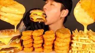 ASMAA MUKBANG DOUBLE BIG CHEESY HASH BROWNS CHICKEN NIGGETS(NO TALKING) EATING SOUNDS