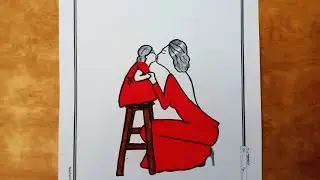 How to draw a mother and daughter love / mother daughter drawing