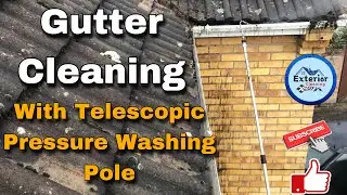 How to Gutter cleaning using telescopic pressure cleaning pole | satisfying cleaning video