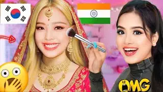 I Transformed KOREAN Girl 🇰🇷 into INDIAN Bride Girl 🇮🇳  *OMG* Transformation 😱