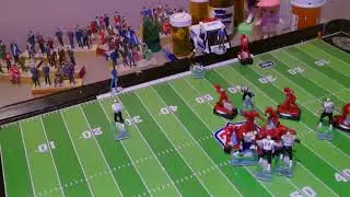 Quarterback throws a bomb to the tightend     