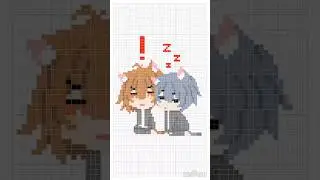 Gambar Kristik Motif Karakter Chibi Kucing Ngantuk - Pixel Art