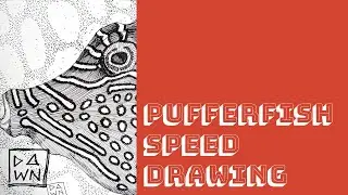Drawing in Ink in Real Time - Blue-spotted Puffer Work-in-Progress