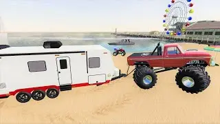 Summer beach camping with Monster truck and boats | Farming Simulator 19 camping and mudding
