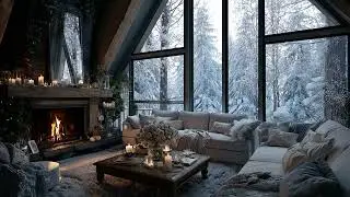 Calm Snowy Balcony Scene With Soft Piano And Fireplace Glow For Night Rest