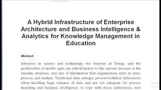 A Hybrid Infrastructure of Enterprise Architecture and Business Intelligence & Analytics for Knowled