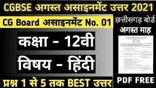 CG Board Hindi 12th August Assignment -01 cgbse barhvi Hindi हिंदी August assignment answer 2021-22