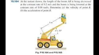 At the instant shown, the length of the boom is being decreased at the constant rate of and the bo