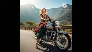 blonde model ride bullet bike in highway in saree